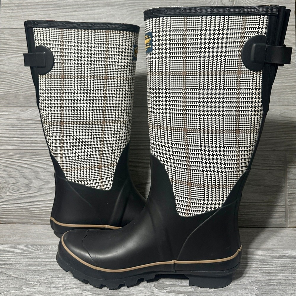 Pendleton Womens Houndstooth Rubber Rain Boots Black White Tall Size 9 Carnegie - Picture 5 of 9